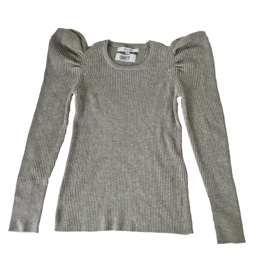 Joe's Sweater‎ Womens  XS Slate Rose Ribbed Puff Shoulder Long Sleeve Crewneck